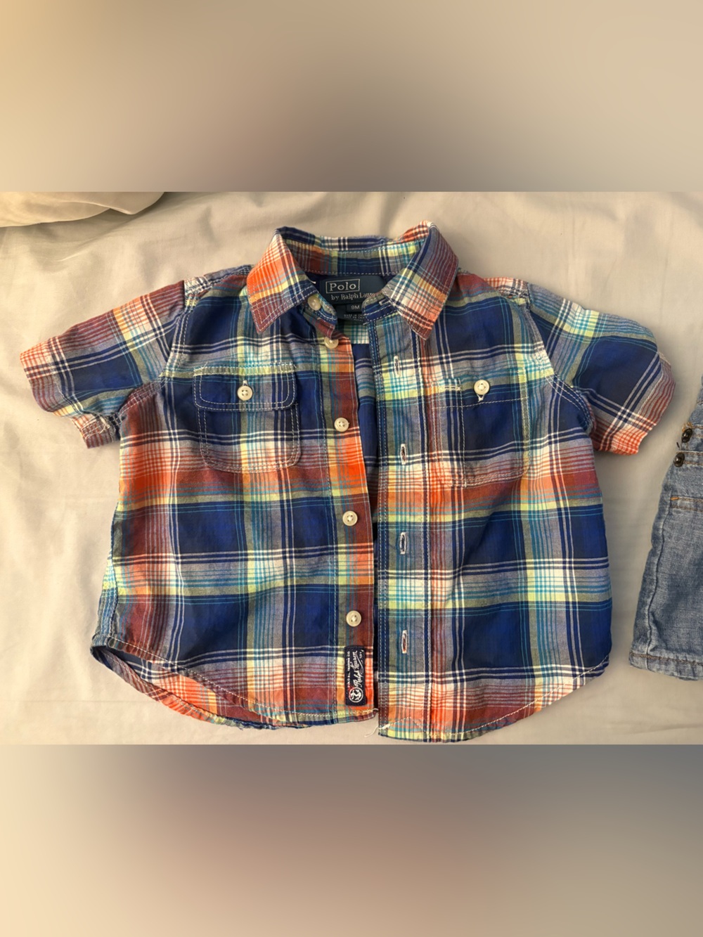 Polo by Ralph Lauren Blue & Orange Plaid Kids Button-Down Shirt & Denim Shorts